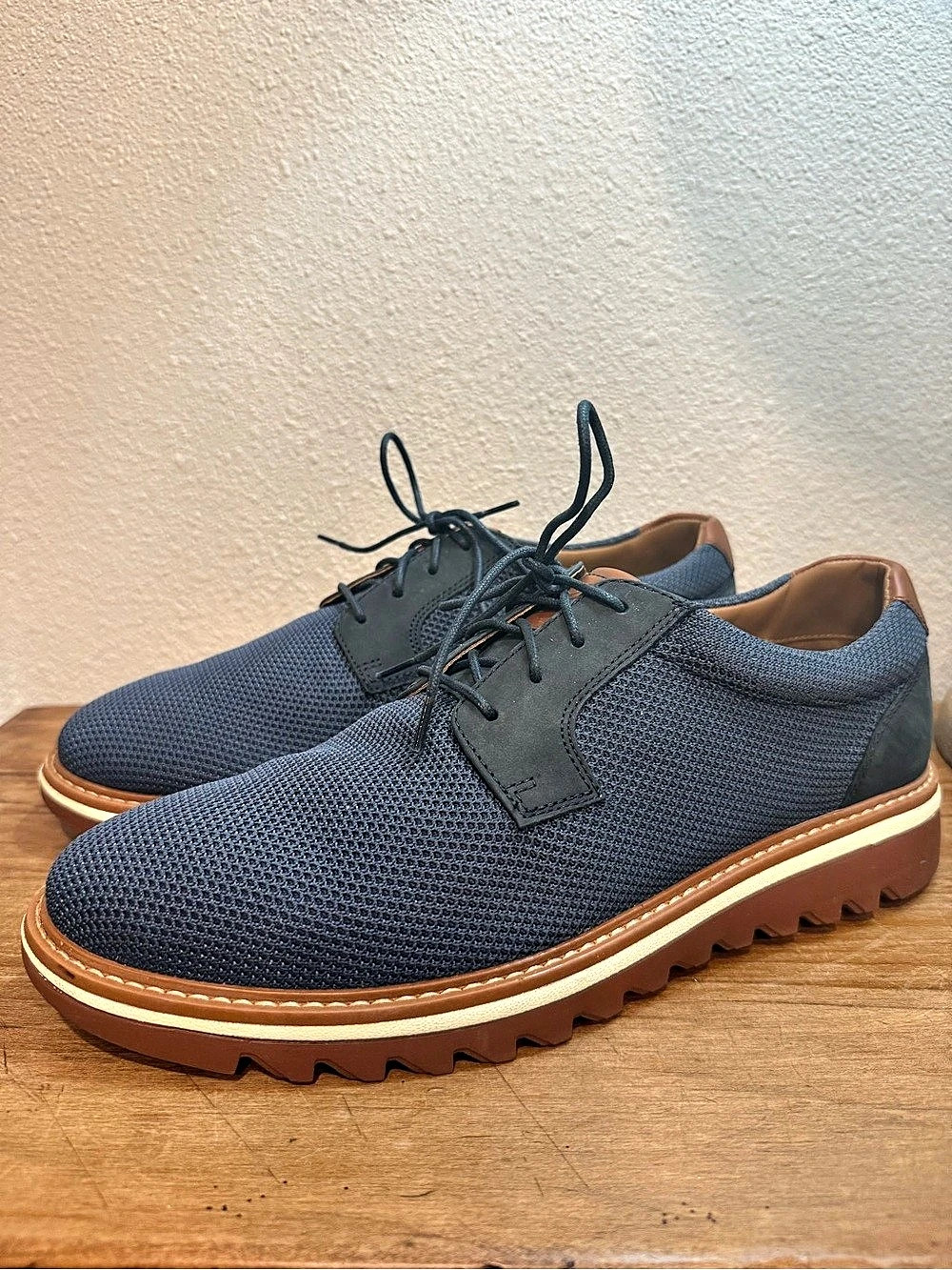 Johnston & Murphy Men’s 10M Navy Knit TRUFOAM Casual Oxford Shoes NWOT